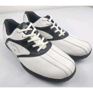 Callaway Men's 9.5 M Golf Shoes Soft Spikes White Black Leather M157-12
